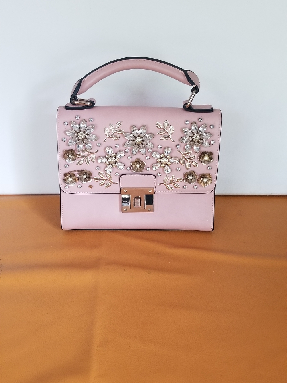 Aldo Light Pink Handbag/Clutch With Metal Detailing And Jewelry